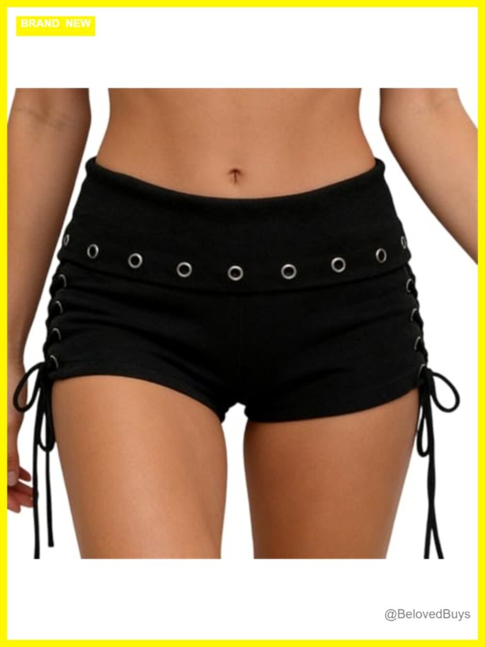 Y2k Grommet Eyelet Fold Over Mini Shorts Low Rise Bodycon Punk Grunge